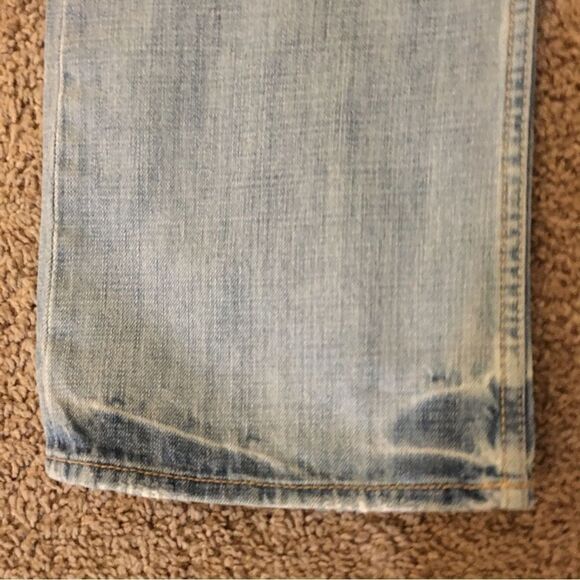 American Eagle 🦅 YELLOW STITCH Low rise bootcut selective dark dyed distressed - Picture 2 of 8